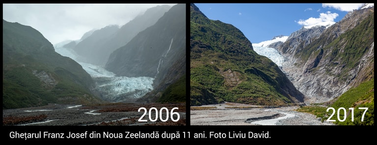 Imagine comparativa la 10 ani a unui ghetar din Noua Zeelanda